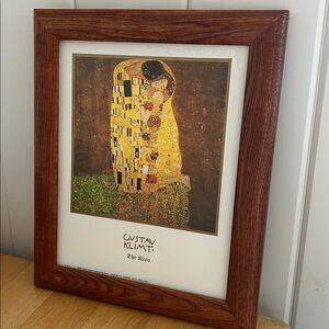 Vintage art The Kiss by Gustav Klimt framed art print wood frame 10x12 in 90s